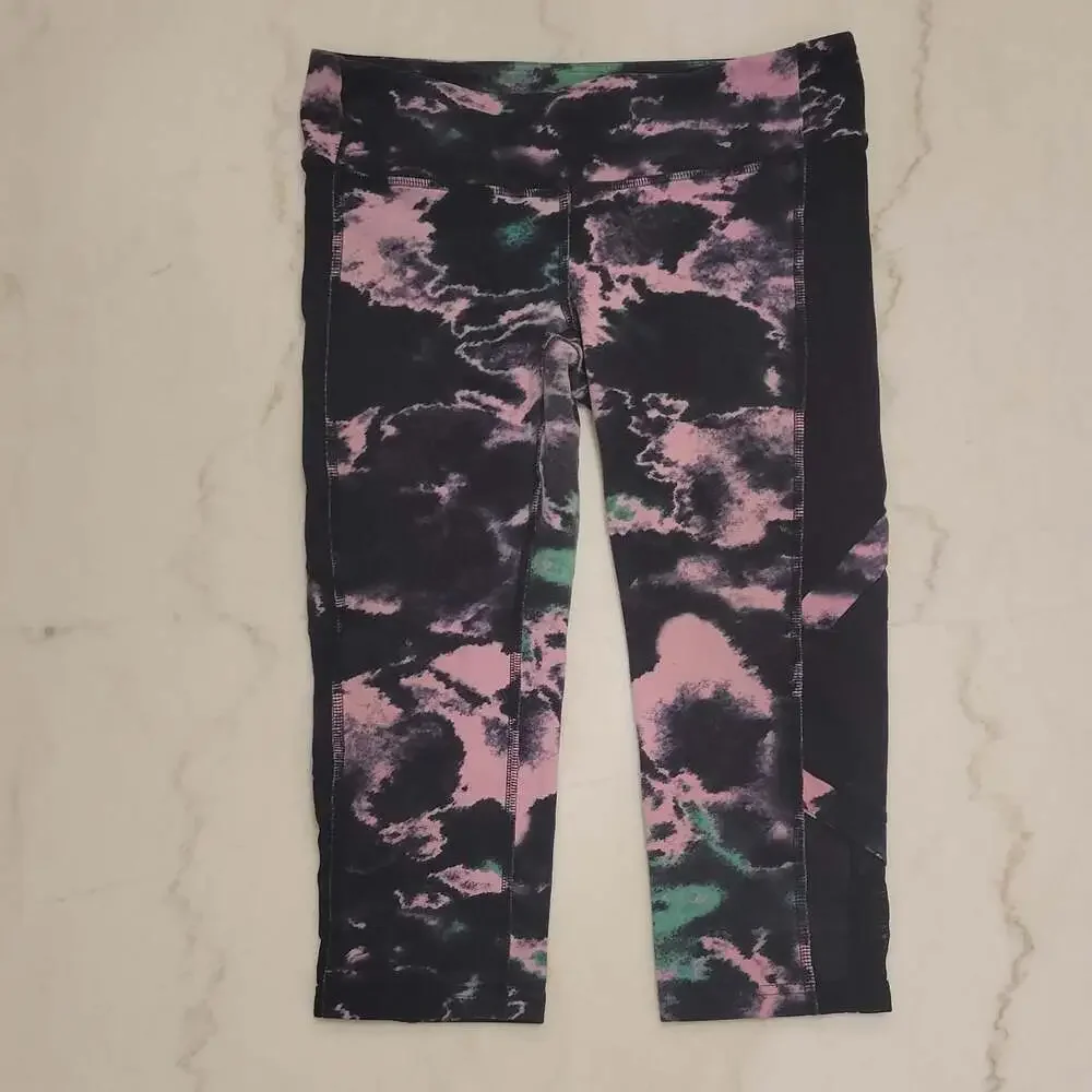Alo Yoga Tie-Dye Cropped Leggings Black Pink Green Size S